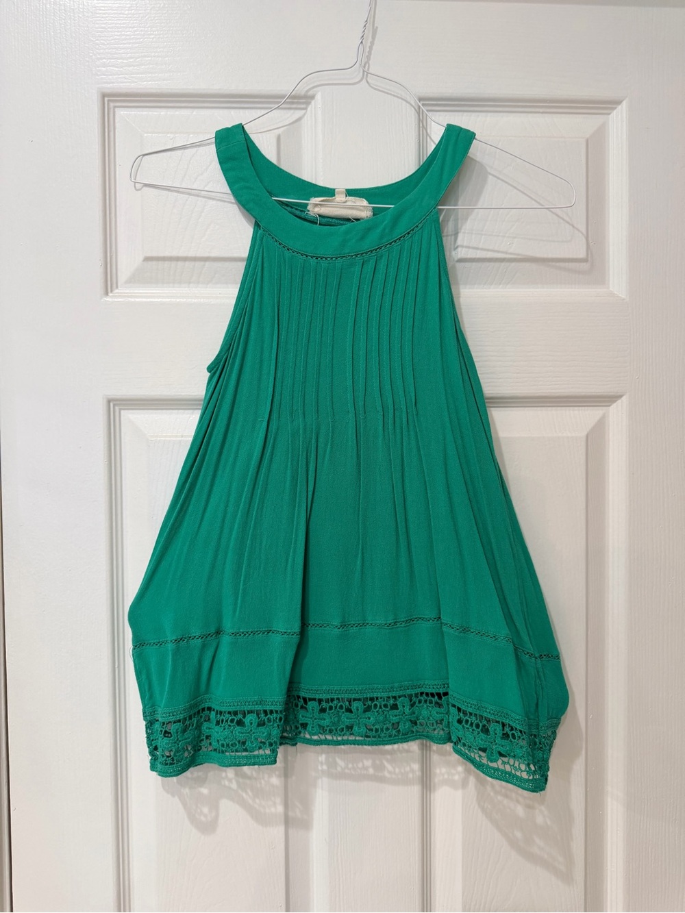 Crescent Teal Crochet-Hem Racerback Tank
